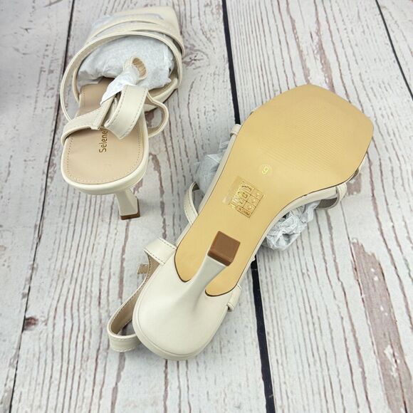 Women’s Stiletto Heels Sparkle Square Toe Ankle Strap Sandals Shoes Beige 9 - Picture 8 of 10